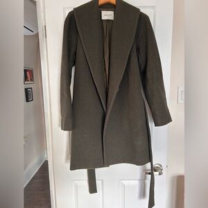Babaton Olive Green Wool Wrap Coat
